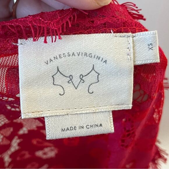 ANTHROPOLOGIE Vanessa Virginia Dark Pink Swiftie Lace Short Sleeve Top Size XS - Picture 4 of 5